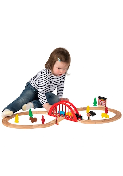 Squirrel Play 35 Parça Ahşap Tren Seti - 208 Cm Ray Uzunluğu - Köprülü Ve Figürlü Eğitici Oyuncak