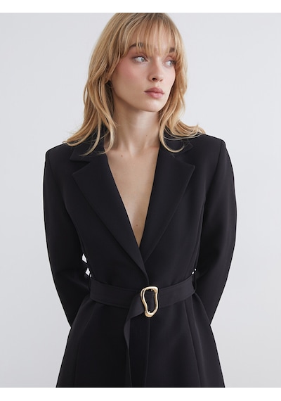Lcw Vision Siyah Beli Kemerli Kadın Blazer Ceket