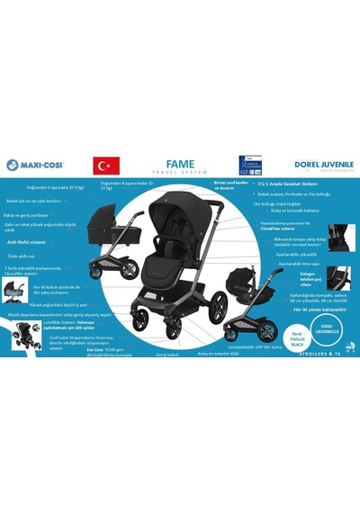Maxi-Cosi Fame Portbebeli Led Işıklı Entegre Telefon Şarj Üniteli Premium Bebek Arabası Twillic Green
