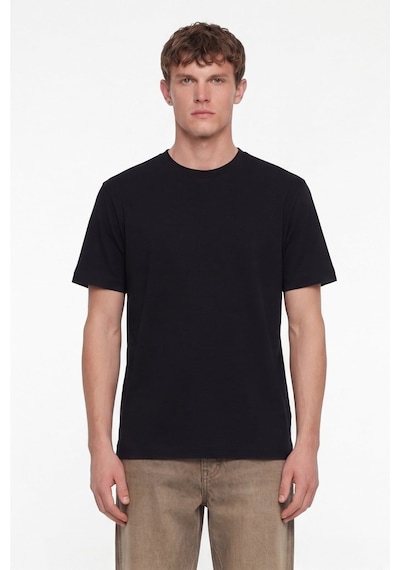 Sabri Özel Erkek Siyah Normal Kesim Regular FitPamuk Dokuma Bisiklet Yaka Basic T-shirt