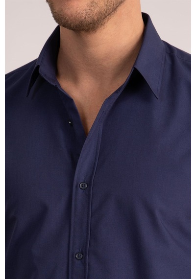 Tudors Slim Fit Dar Kesim Tery Cotton Erkek Gömlek-23363 Lacivert