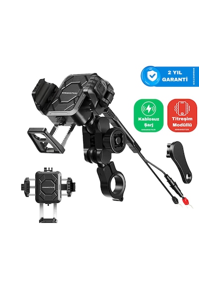Knmaster Tt-890lwc Kablosuz Şarjlı Tüm Motosikletlere Uyumlu Titreşim Modüllü Telefon Tutucu 1