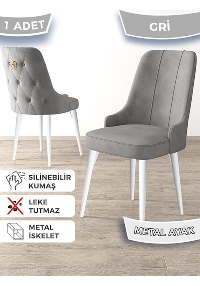 Canisa Newa Serisi, 1.sınıf Babyface Kumaş Beyaz Metal Ayak Gold Halkalı, 6 Adet Gri Sandalye Sandalye Gri Ayakları Beyaz