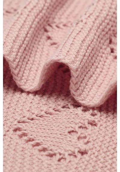 Kız Ve Erkek Bebek Için Triko Örgü Bebek Battaniyesi 90cm X110cm Basic Kalpler Pembe Pembe