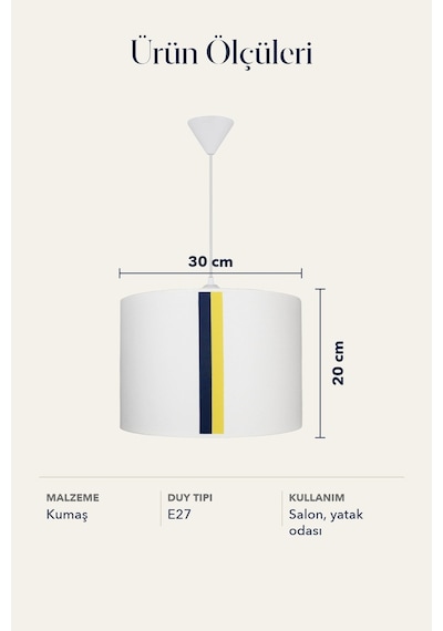 Şenay Aydınlatma Modern Silindir Kumaş Sarkıt Avize Beyaz Sarı Lacivert Şeritli Tavan Lambası
