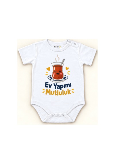Babylimon Ev Yapımı Mutluluk Beyaz Kısa Kollu Çıtçıtlı Bebek Zıbını Beyaz - Ev Yapımı Mutluluk - 928161966 Beyaz - Ev Yapımı Mutluluk
