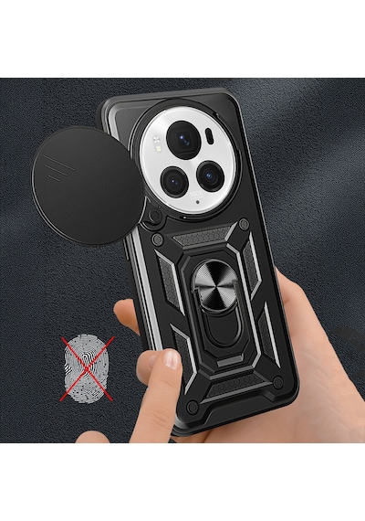 Kilifone - Honor Magic 6 Pro Uyumlu - Kılıf Magnetik Standlı Kamera Korumalı Sürgülü Vega Kapak - Siyah