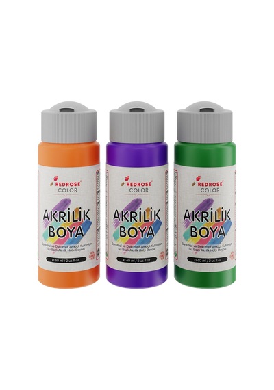 Yeşil, Mor, Turuncu Akrilik Boya 3'lü Set 3x60 Ml