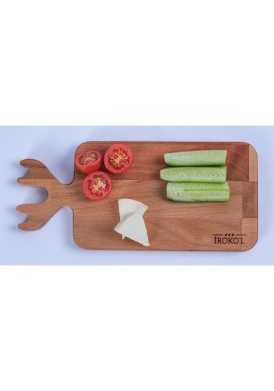 İroko L Doğal Kayın Ahşap Balık Şekilli Kesme Tahtası 30x13,5 Cm Premium El Yapımı, Mutfak Tahtası Ahşap