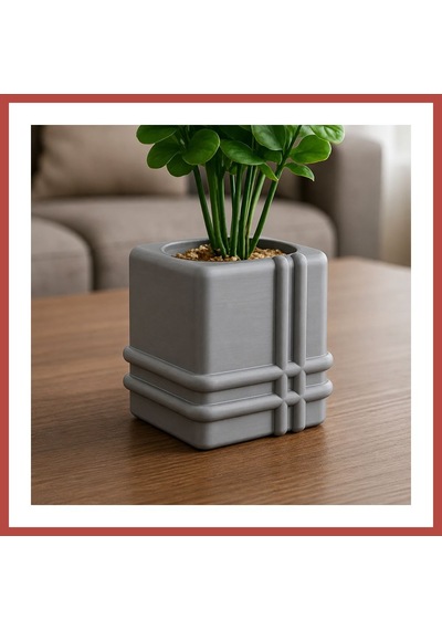 Bezos 3d Baskı Square Planter - Izgara Desenli Küp Saksı-gri Erdotıca Standart