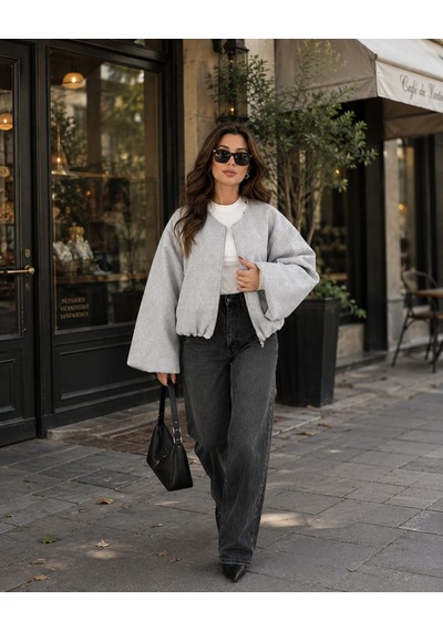Unika Boutique Kadın Kaşe Kumaş Bomber Ceket Gri