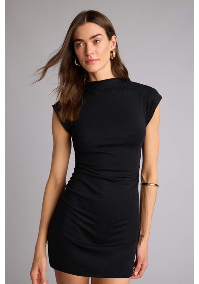 Defacto Bodycon Vücudu Saran Ribana Mini Elbise H5756ax26spbk81 Siyah-bk81