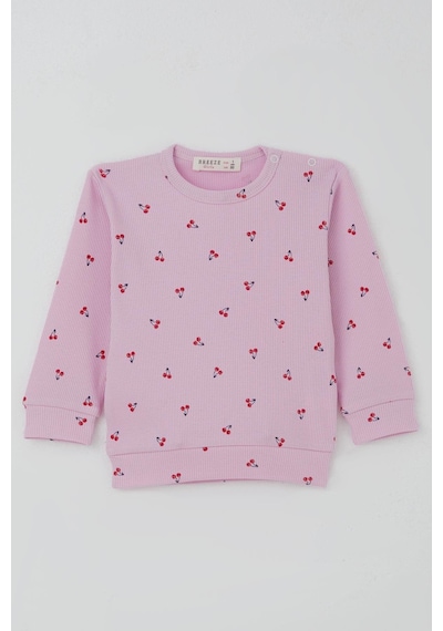 Breeze Kız Bebek Pijama Takımı Omuzdan Patlı Kiraz Desenli 4 Ay-1 Yaş, Pembe Pembe