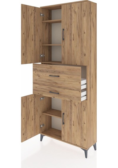 Arges Dolap 4 Raflı 2 Çekmeceli 4 Kapaklı 88x30x221 Çam-çam Çam