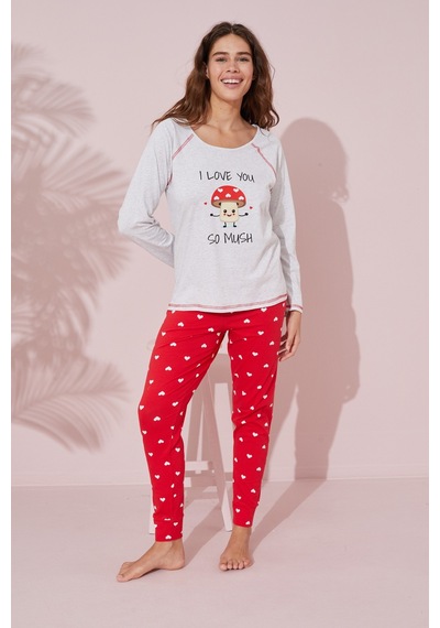 Siyah İnci Pamuklu Örme Pijama Takım 24241105 Gri