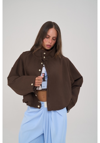 Mai Collection Liora Düğmeli Kahve Bomber Ceket