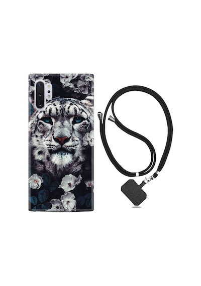 Samsung Samsung Galaxy Uyumlu Note 10 Plus Kılıf Desenli Silikon Boyun Askılı Flowers Snow Leopard 1335