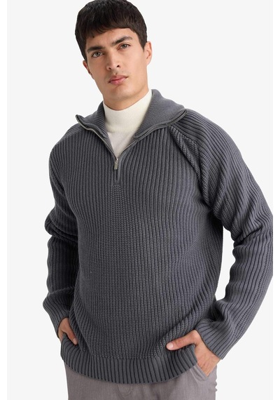 Defacto Standart Fit Yarım Fermuarlı Triko Kazak G6478ax25wngr314 Gri-gr314