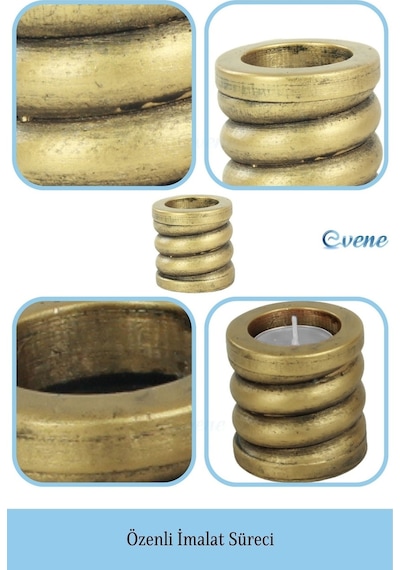 Mumluk Şamdan Tealight Ve İnce Mum Uyumlu Spiral Model - Altın Eskitme