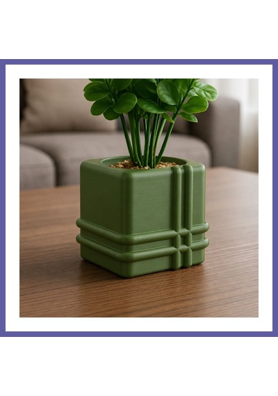 Bezos 3d Baskı Square Planter - Izgara Desenli Küp Saksı-yeşil Nıda