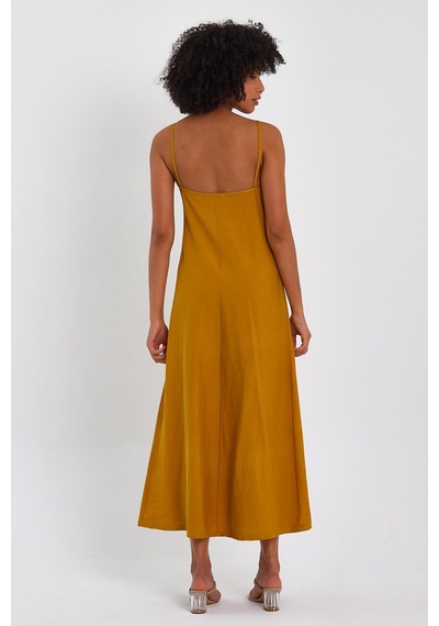 Alexander Gardi Alexandergardı İnce Askılı Uzun Elbise B23-0052 02 B23-421 Hardal