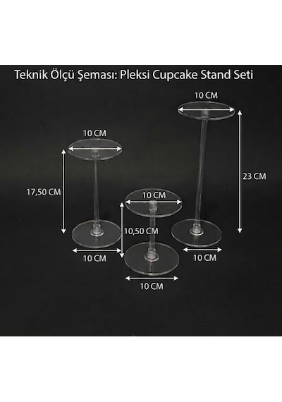 Şeffaf Pleksi 3'Lü Yuvarlak Cupcake Standı