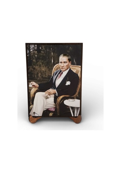 Atatürk Masaüstü Ahşap Tablo - Kabartmalı Baskı Şık Hediyelik 11x16 Cm No 4 3 Parça