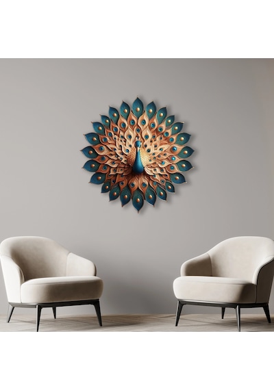 Turkuaz Tavuskuşu - Metal Tablo - Dec0114 90 X 90 Cm Çok Renkli