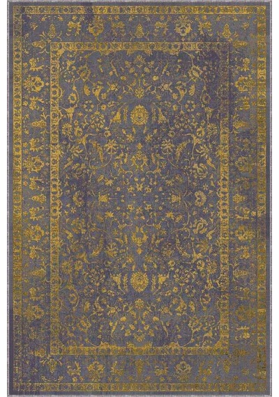 Sarı Vintage Kaymaz Tabanlı Makinede Yıkanabilir Halı Kr026n11