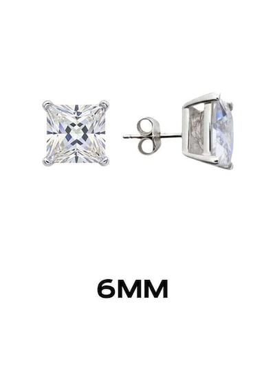Oya Silver Kare Tırnaklı Zirkon Tektaş Rodyumlu Vidalı Unisex Gümüş Küpe 6mm Oysy140
