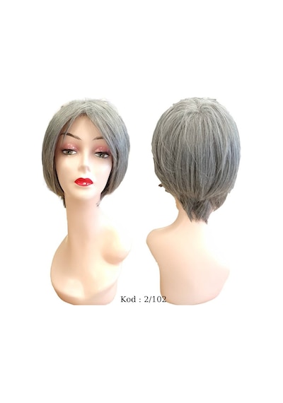 Kısa Model Fiber Sentetik Peruk Kodu-2-102 Kırçıllı Siyah Beyaz