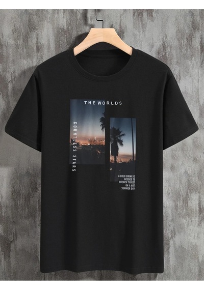 The Worlds Countless T-shirt - Siyah Baskılı Oversize Bisiklet Yaka Kısa Kol Tişört Siyah