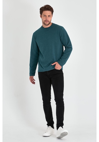 Comeor Erkek Petrol Çift Bisiklet Yaka Standart Rahat Kesim Sweatshirt Cmrb68-petrol