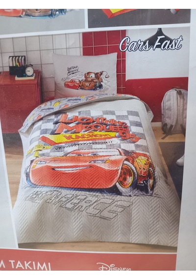 Özdilek Cars Fast Tek Kişilik Disney Lisanslı Lastikli Çarşaf Kapitone Çocuk Nevresim Takımı Gri