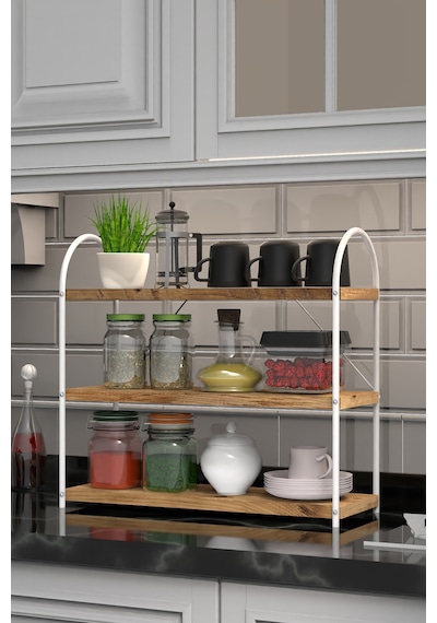 Bello Mutfak Rafı Tezgah Üstü 3'lü Oval 50 Cm Beyaz-atlantik Çam Beyaz-atlantik Çam