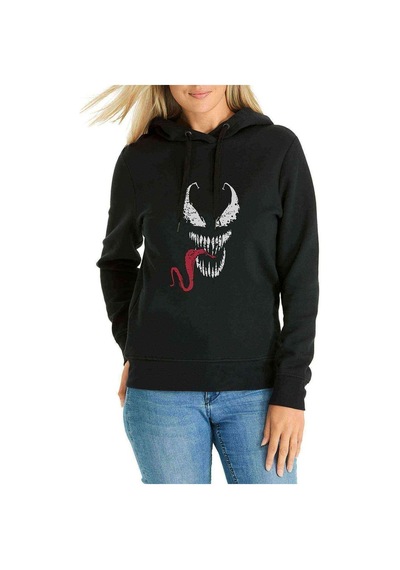 Venom Baskılı Siyah Kadın Kapşonlu Sweatshirt (534809127)