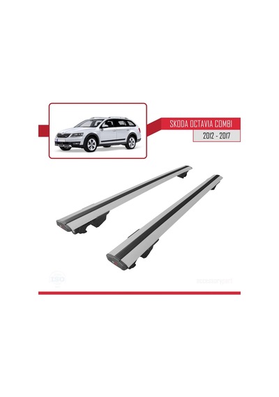 Skoda Octavia Combı 2012-2017 Arası İle Uyumlu Hook Model Anahtar Kilitli Ara Atkı Tavan Barı Gri