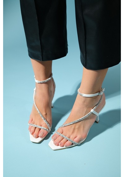 Luvishoes Almeria Beyaz Kadın Yüksek Topuklu Abiye Ayakkabı Beyaz