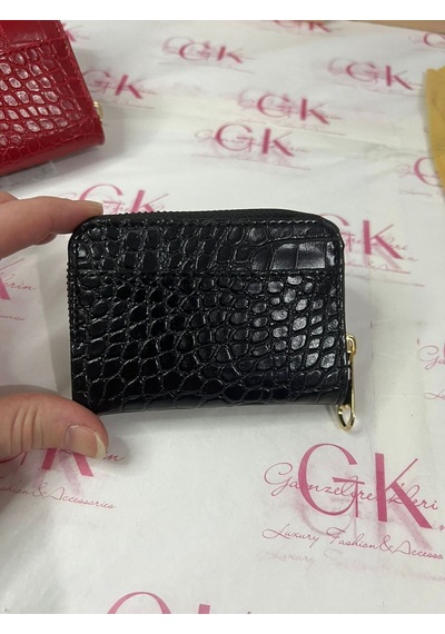 Gk Gamzelirenklerim Luxury Fashıon&accessorıes Mini Cüzdan Kartlık Tek Gözlü Fermuarlı Rugan Suni Deri Siyah
