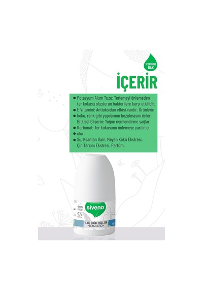 Siveno %100 Doğal Roll-on Beyazlatıcı Etkili Deodorant Ter Kokusu Önleyici Bitkisel Lekesiz Vegan 50 Ml X2 Adet