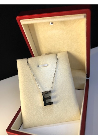 E Harfi Üç Boyutlu Beyaz Çelik Kadın Kolye Işıklı Kutuda Sevgiliye Eşe Anneye Arkadaşa Kolye Beyaz