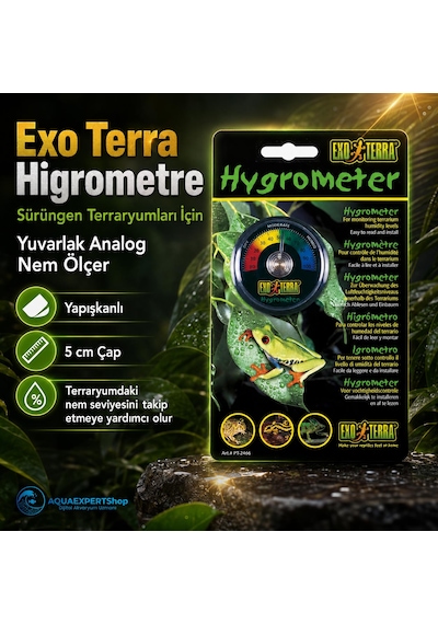Sürüngen Terraryumları İçin Yuvarlak Analog Nem Ölçer Higrometre - Yapışkanlı - 5 Cm