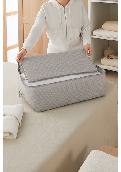 Ocean Home Textile 2'li Büyük Boy Gri Balıksırtı Baza Altı Hurç Set 62 X 46 X 22 Cm Gri