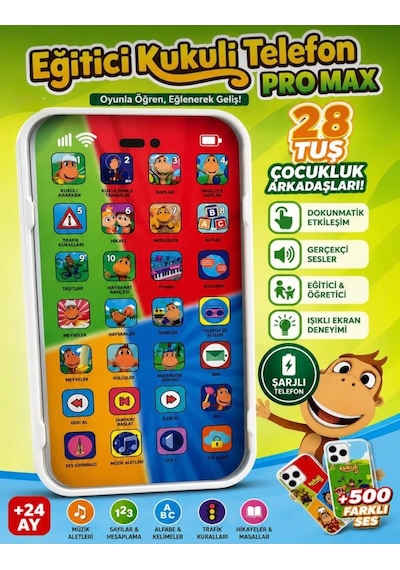 Eğitici Kukuli Şarjlı Telefon Pro Max: 28 Dokunmatik Tuşlu Ve 500 Farklı Sesli Oyuncak Telefon