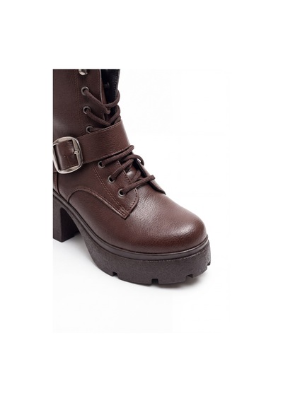V.s.h Velvet Hayka Yüksek Tabanlı 8 Cm Tokalı Bağcıklı Kadın Kahverengi Bot-2559