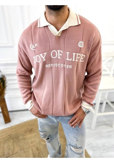 Kazak Oversize Polo Yaka Desenli Triko Yumuşak Dokulu Tüylenmez Salaş Nakış Detaylı Sweatshirt Ekru Kazak Oversize Polo Yaka Desenli Triko Yumuşak Dokulu Tüylenmez Salaş Nakış Detaylı Sweatshirt Ekru