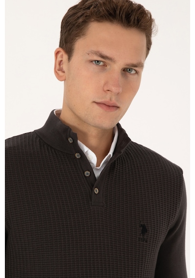 U.S. Polo Assn. Erkek Regular Fit Düğmeli Yaka Antrasit Melanj Kazak 50308915-VR081 U.S. Polo Assn. Erkek Regular Fit Düğmeli Yaka Antrasit Melanj Kazak 50308915-VR081