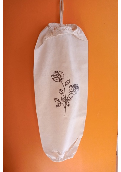 Emtory Home Güldalı Baskılı Çift Lastikli Naturel Keten Poşetlik