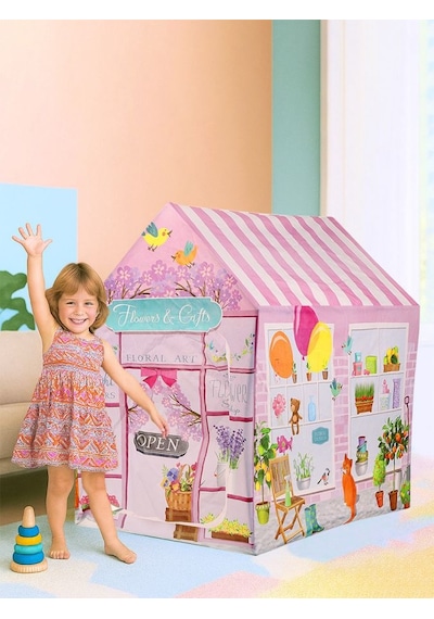 100x70 Cm Pembe Çiçekçi Dükkanı Temalı Kolay Kurulumlu Eğlenceli Çocuk Oyun Evi Çadırı Çok Renkli
