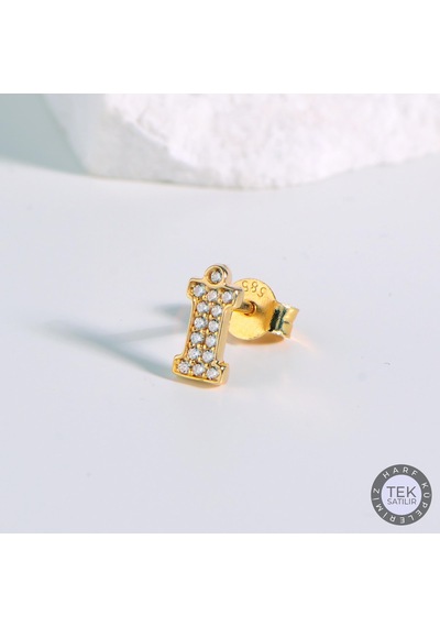 Goldkupe 14 Ayar Altın Taşlı İ Harf Küpe 0,49 Gr-6307